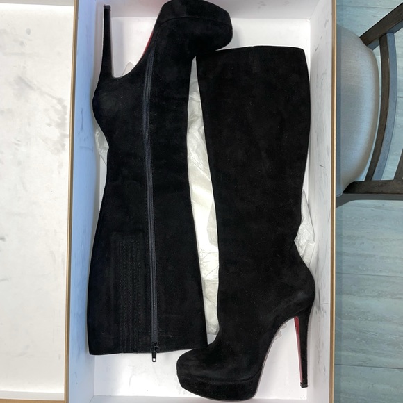 Christian Louboutin Suede Platform Knee Boots - Picture 1 of 9
